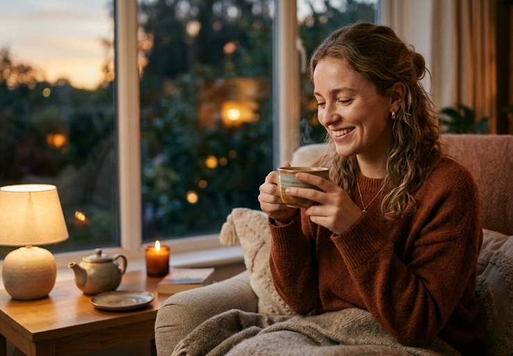 Kényelmes, nyugodt hálószoba meleg fénnyel, alváshoz hangolt légkörrel